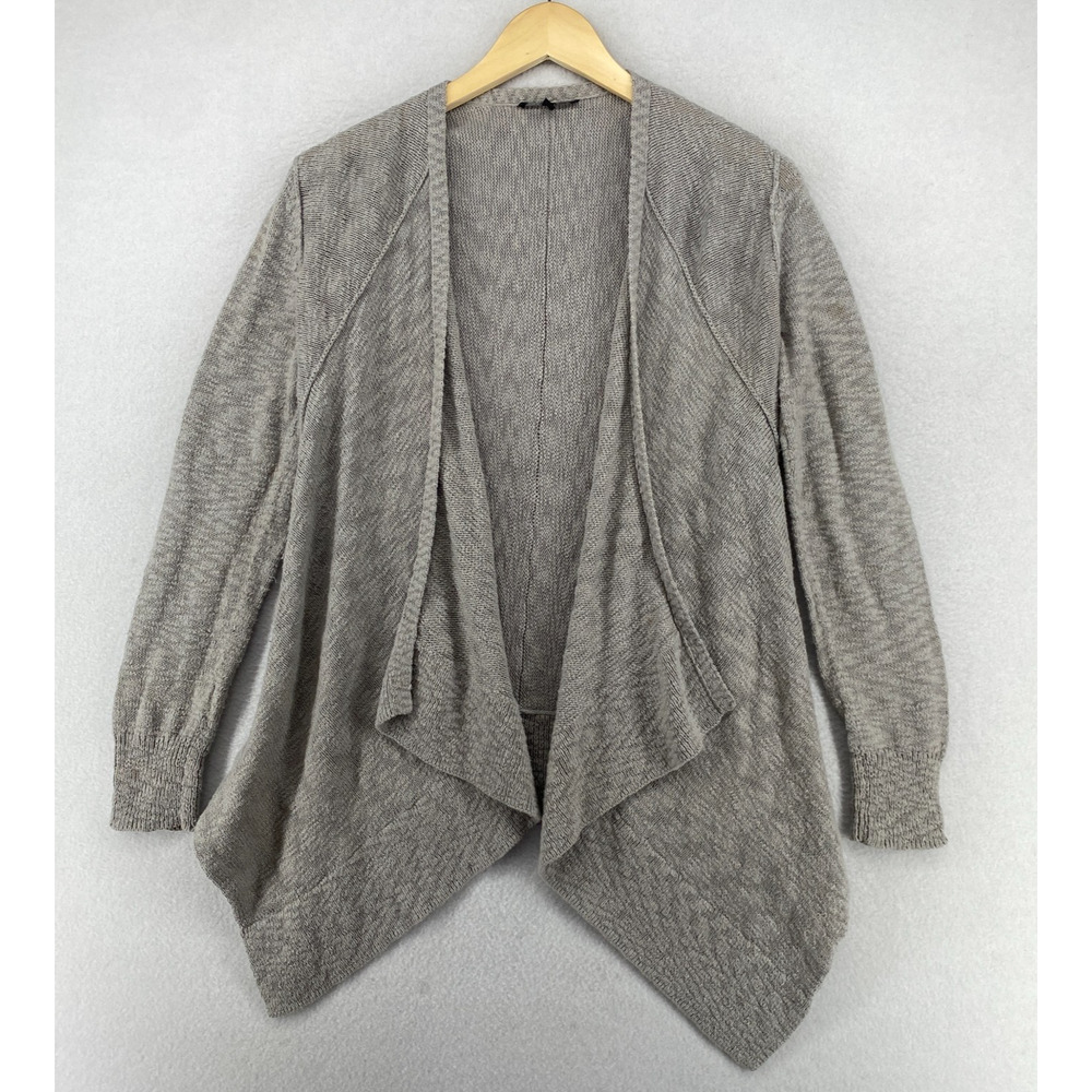 EILEEN FISHER Sweater XS Organic Cotton Slub Cardigan Draped Open Front Gray